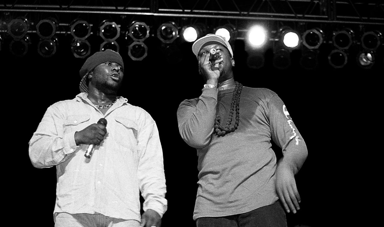 Rappers McBoo and KRS-ONE of Boogie Down Productions performs at the Arie Crown Theater in Chicago, Illinois in September 1990.
