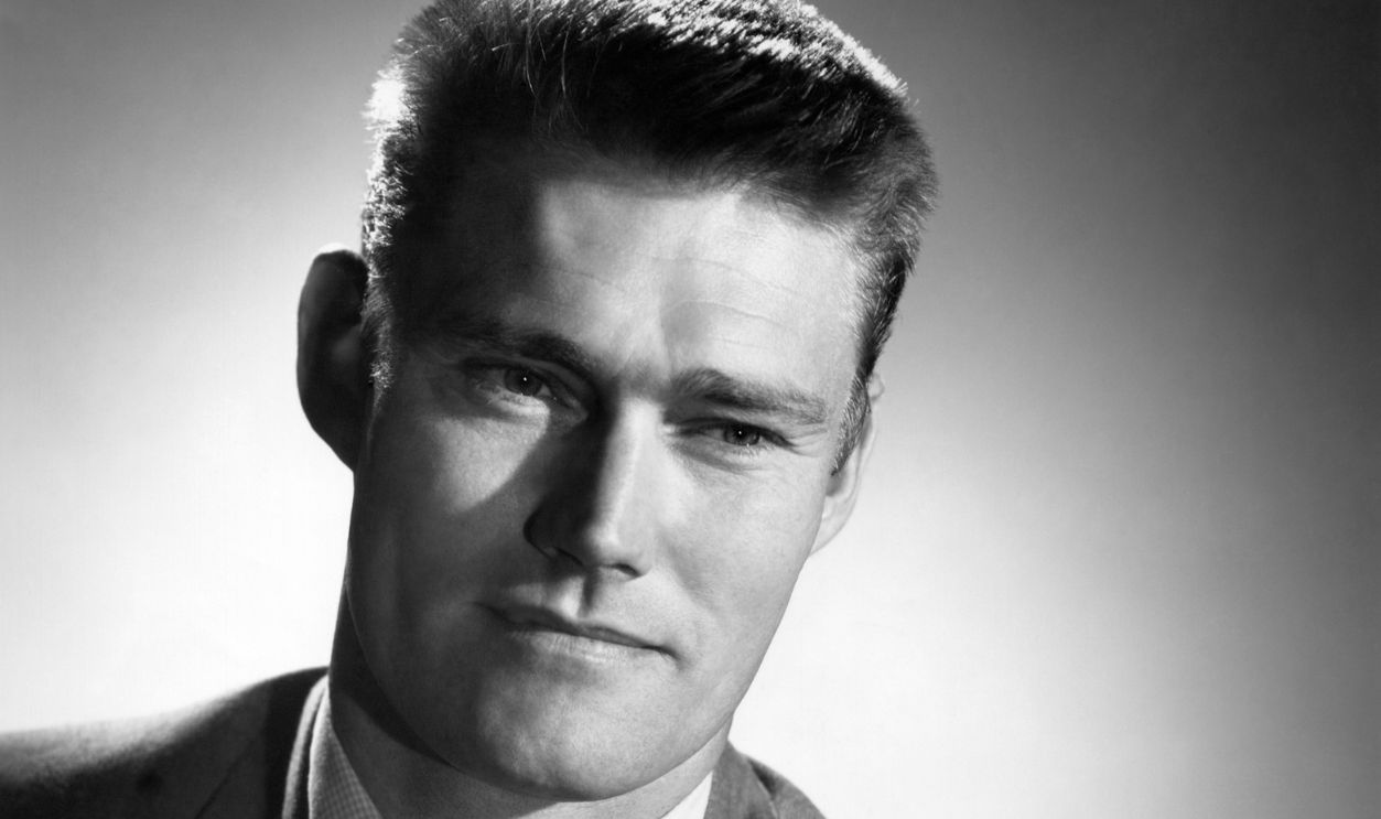 Actor Chuck Connors (1921-1992) as 'Idaho Johnson' in a publicity shot from the movie 'Three Stripes in the Sun', 1955, United States. 