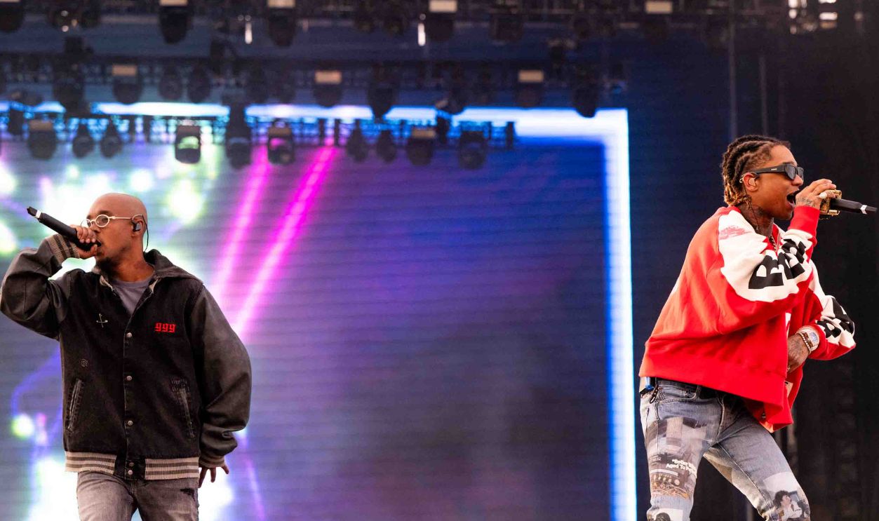 (L-R) Rappers Slim Jxmmi and Swae Lee of Rae Sremmurd performs onstage during Rolling Loud 2024 at Hollywood Park Grounds on March 15, 2024 in Inglewood, California.