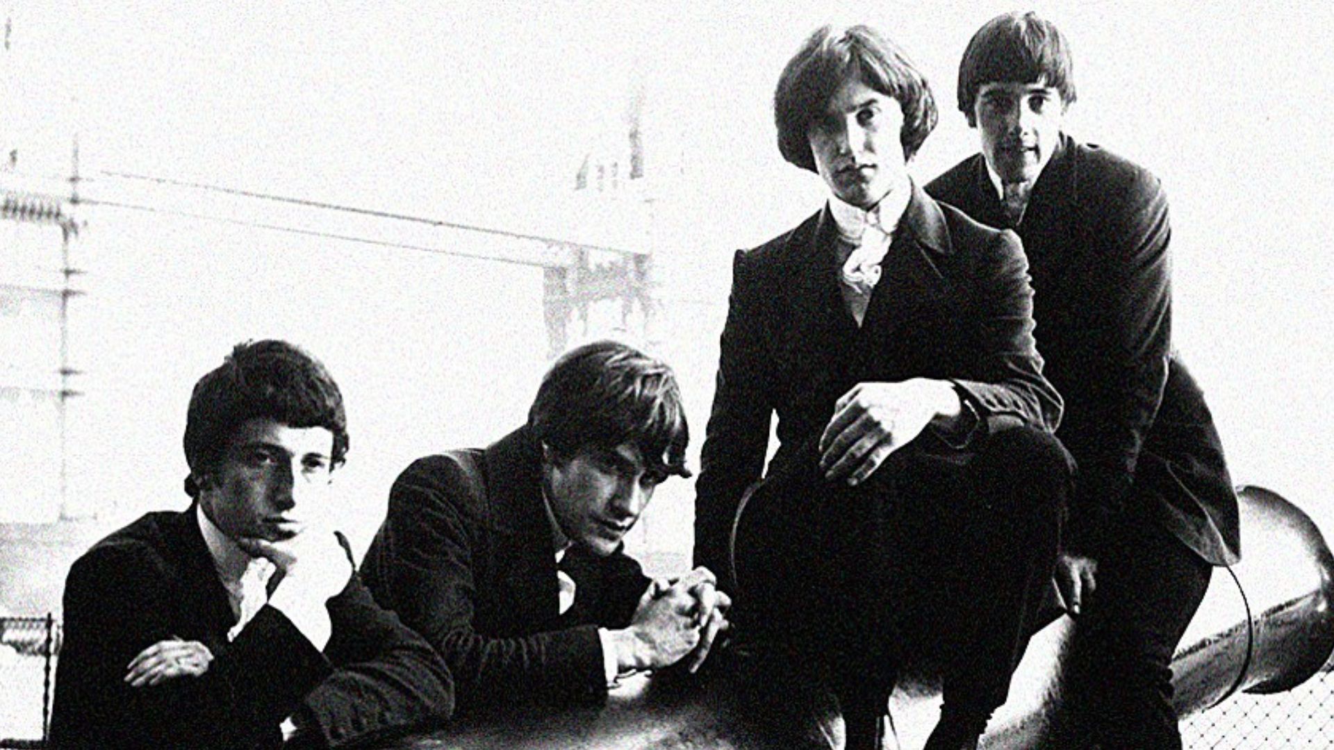 A 1964 promotional photograph of the Kinks. London's Tower Bridge is in the background.In band biographer Doug Hinman's 2004 book All Day and All of the Night, p. 31, he dates this photograph to around August 2, 1964. He further writes: