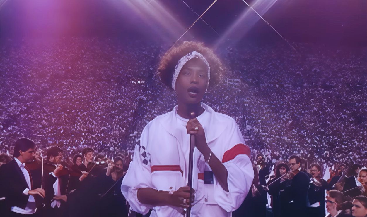 Screenshot from Whitney Houston – “The Star-Spangled Banner” (Super Bowl XXV) (1991)