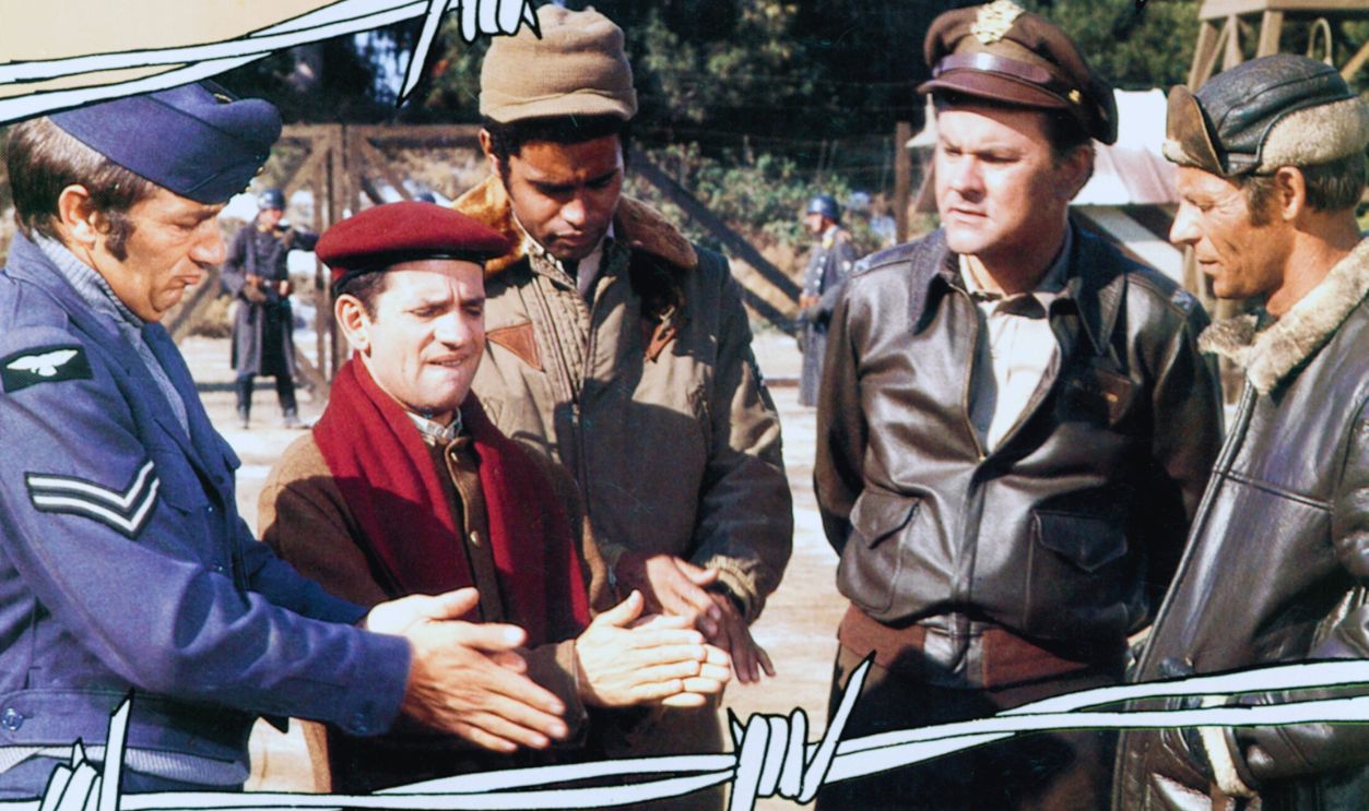 Gettyimages - 1137229111, Hogan's Heroes Hogan's Heroes, poster, Richard Dawson, Robert Clary, Ivan Dixon, Bob Crane, Larry Hovis, ad art, with logo, 1965-.