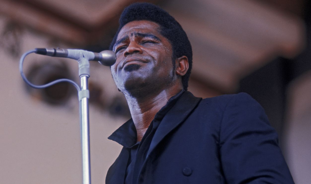 American singer, songwriter and bandleader James Brown (1933 - 2006) performing at the Newport Jazz Festival, circa 1968.