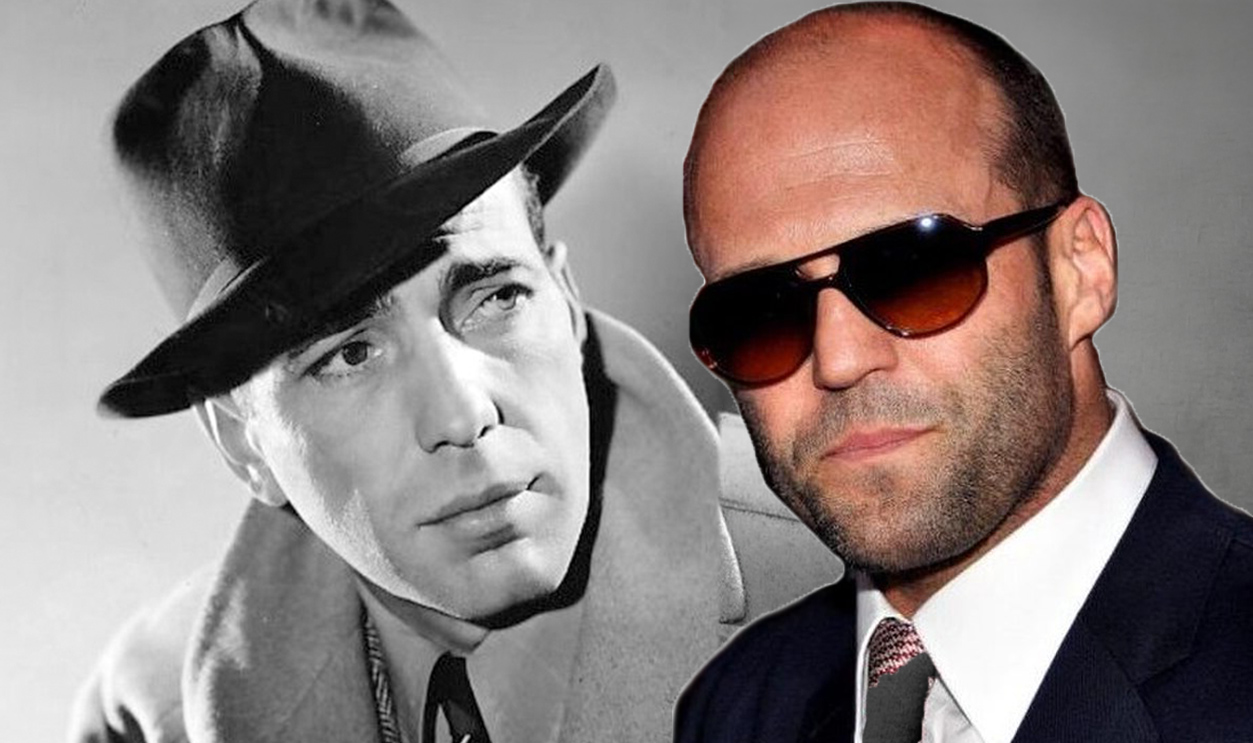 Two-image collage of Humphrey Bogart and Jason Statham