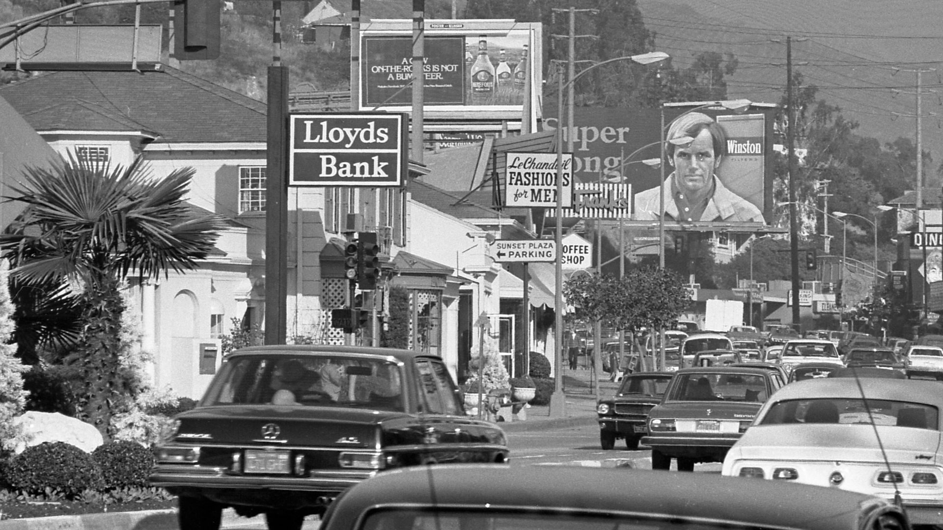 Billboards and traffic along the Sunset Strip in Hollywood, California