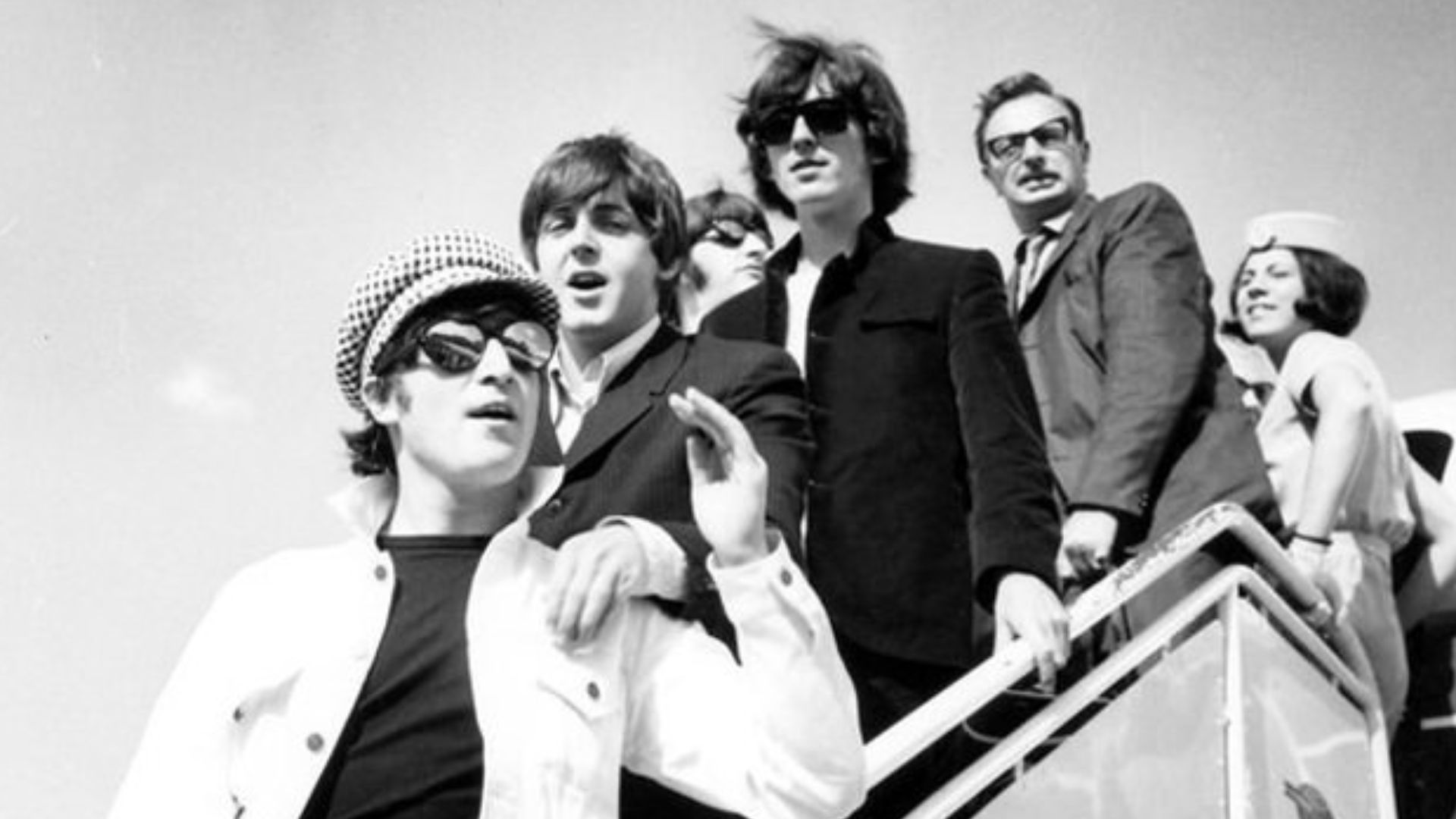 Los Beatles a su llegada a Madrid el 1 de julio de 1965.