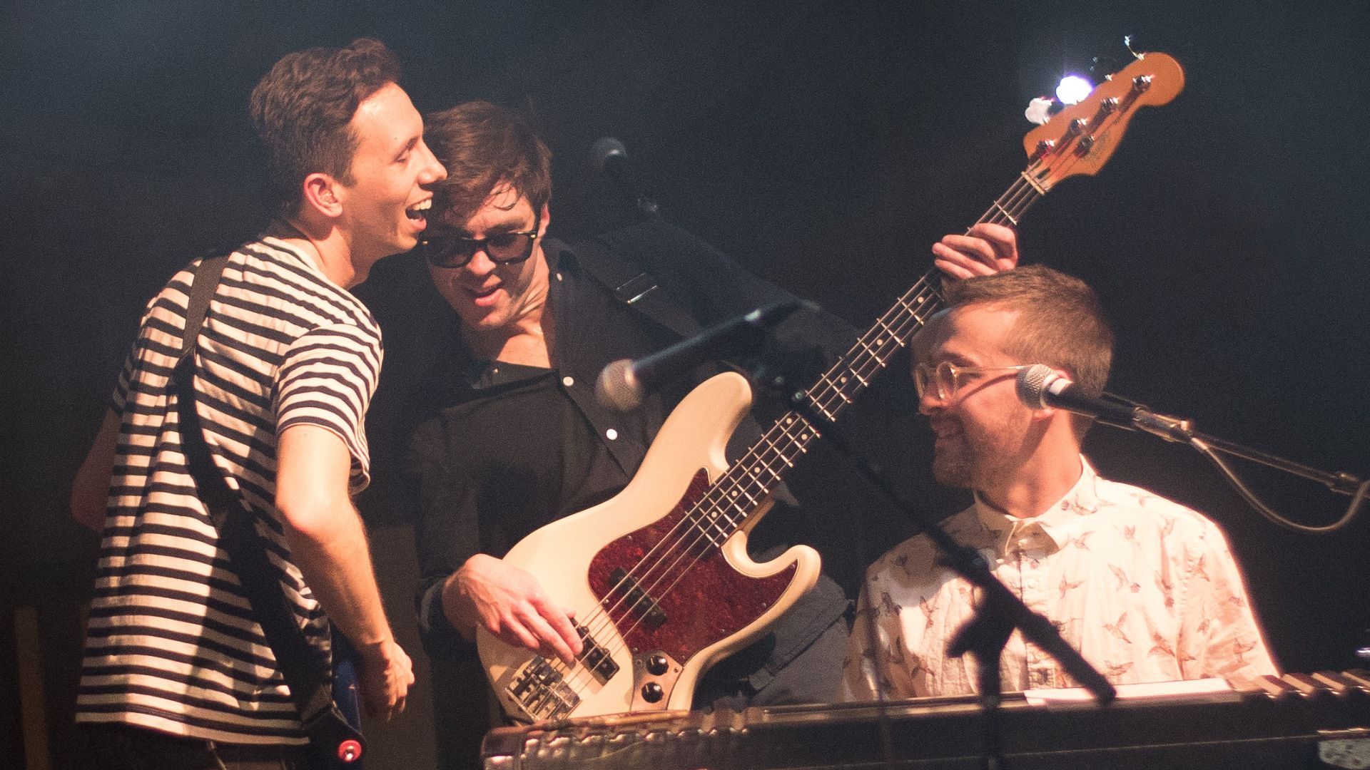 Cory Wong, on left, performing with Vulfpeck at the Crystal Ballroom in Portland, Oregon, on May 26, 2017.[1]