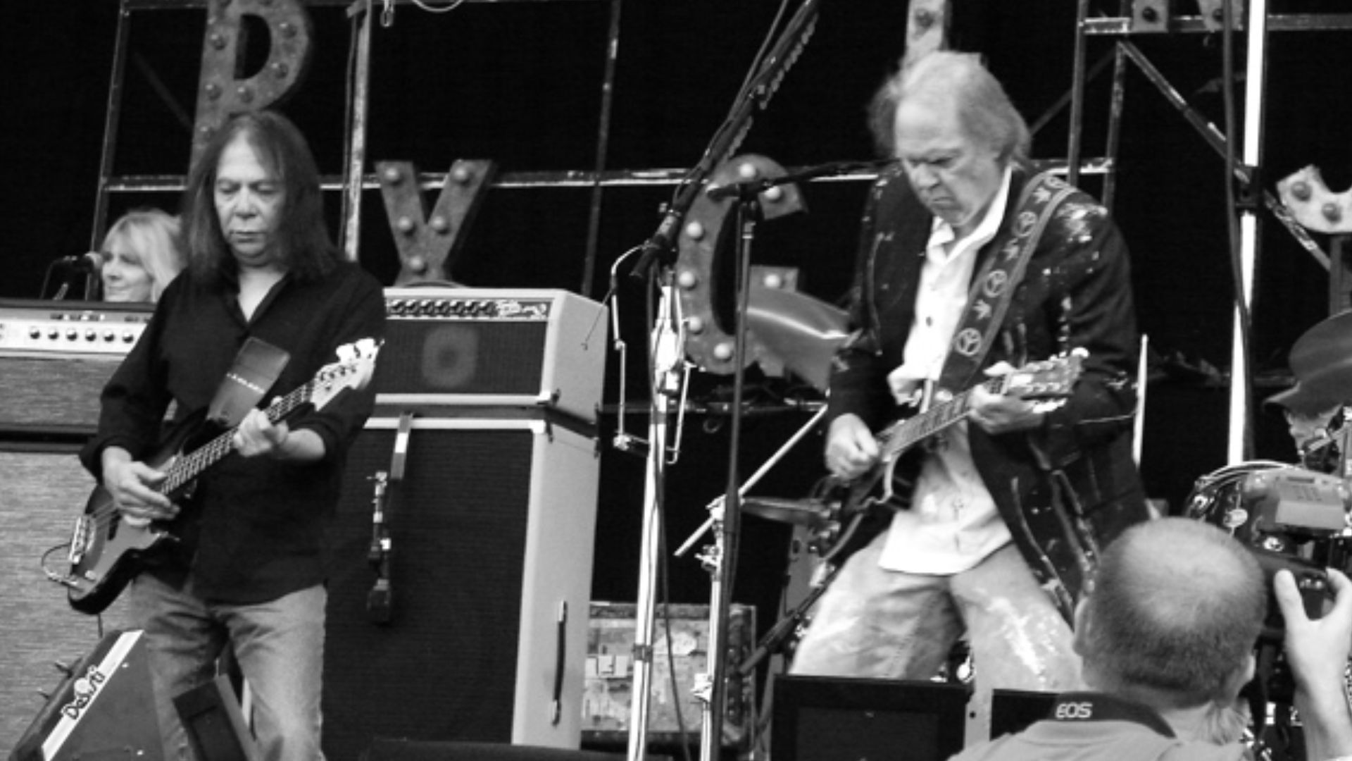 Neil Young (right) and Rick Rosas (left).