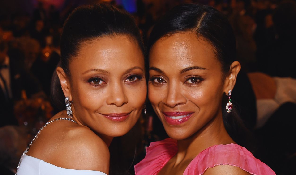 Gettyimages - 631250212, Moet & Chandon At The 74th Annual Golden Globe Awards - Inside BEVERLY HILLS, CA - JANUARY 08: Actresses Thandie Newton (L) and Zoe Saldana attend the 74th Annual Golden Globe Awards at The Beverly Hilton Hotel on January 8, 2017 in Beverly Hills, California.