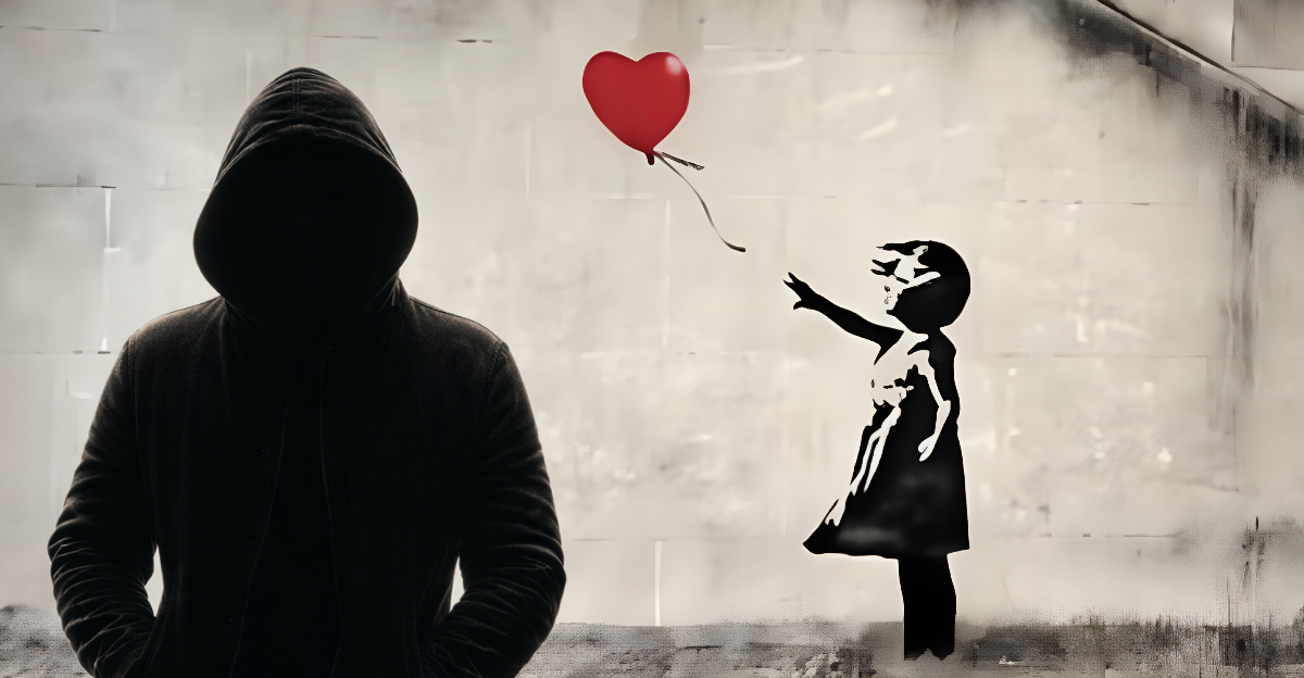 Banksy Girl With Balloon, Man in silhouette