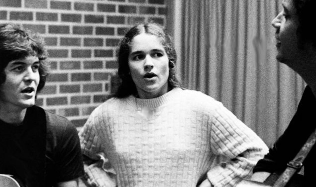 Singer songwriter Rodney Crowell rehearses prior to a performance at the Cal State Long Beach State University coffee house in late 1975 along with singer Nicolette Larson.