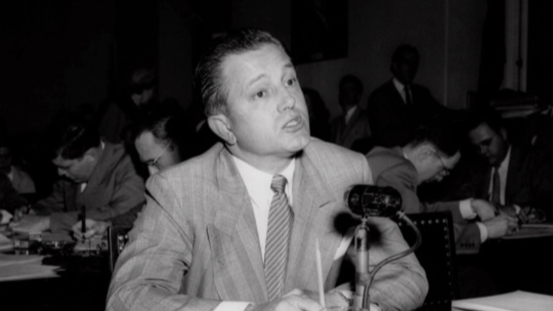 -Film director Edward Dmytryk, a member of the Hollywood Ten, answers questions before the House Committee on Un-American Activities in this April 25, 1951 file photo made in Washington.