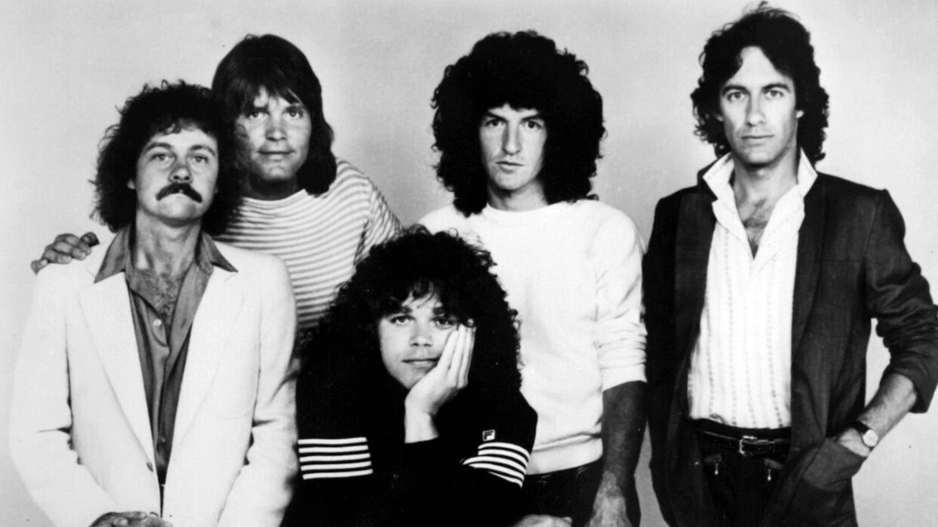 American rock band REO Speedwagon in 1982. From left to right: Neal Doughty, Bruce Hall, Gary Richrath, Kevin Cronin and Alan Gratzer