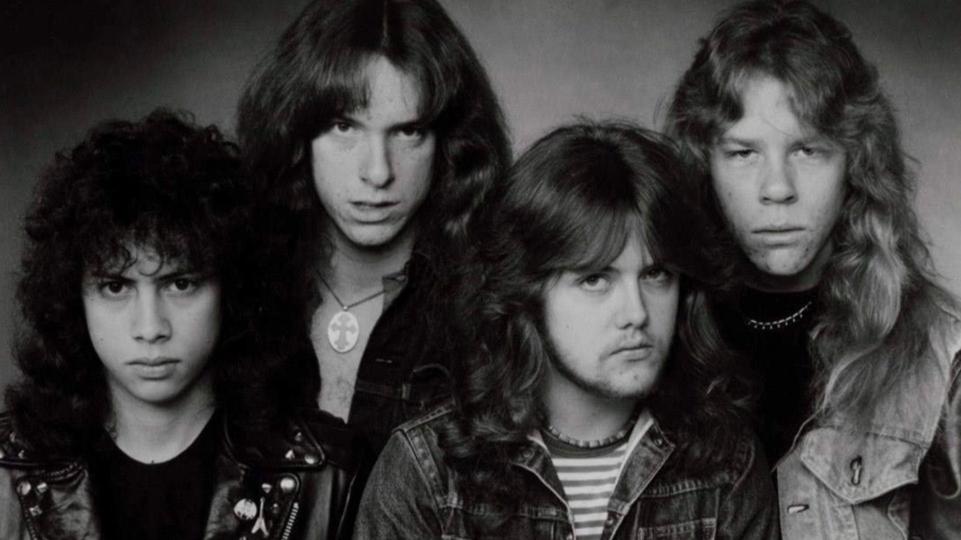 Metallica in a press photo dated to 1983. Photo is definitely pre-1989, as Metallica left Megaforce and signed to Elektra in 1984. No copyright markings on the photo and no registration could be found in the US Copyright Search Records