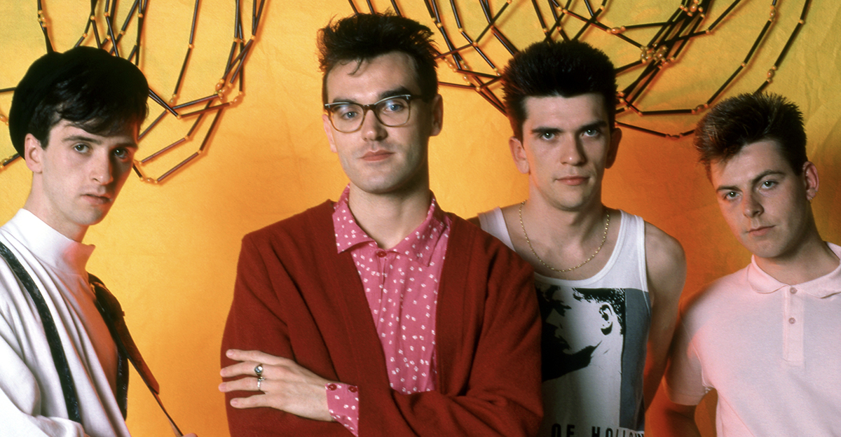 The Smiths pose for a portrait before their first show in Detroit on June 8, 1985 at the Royal Oak Music Theatre in Royal Oak, Michigan.
