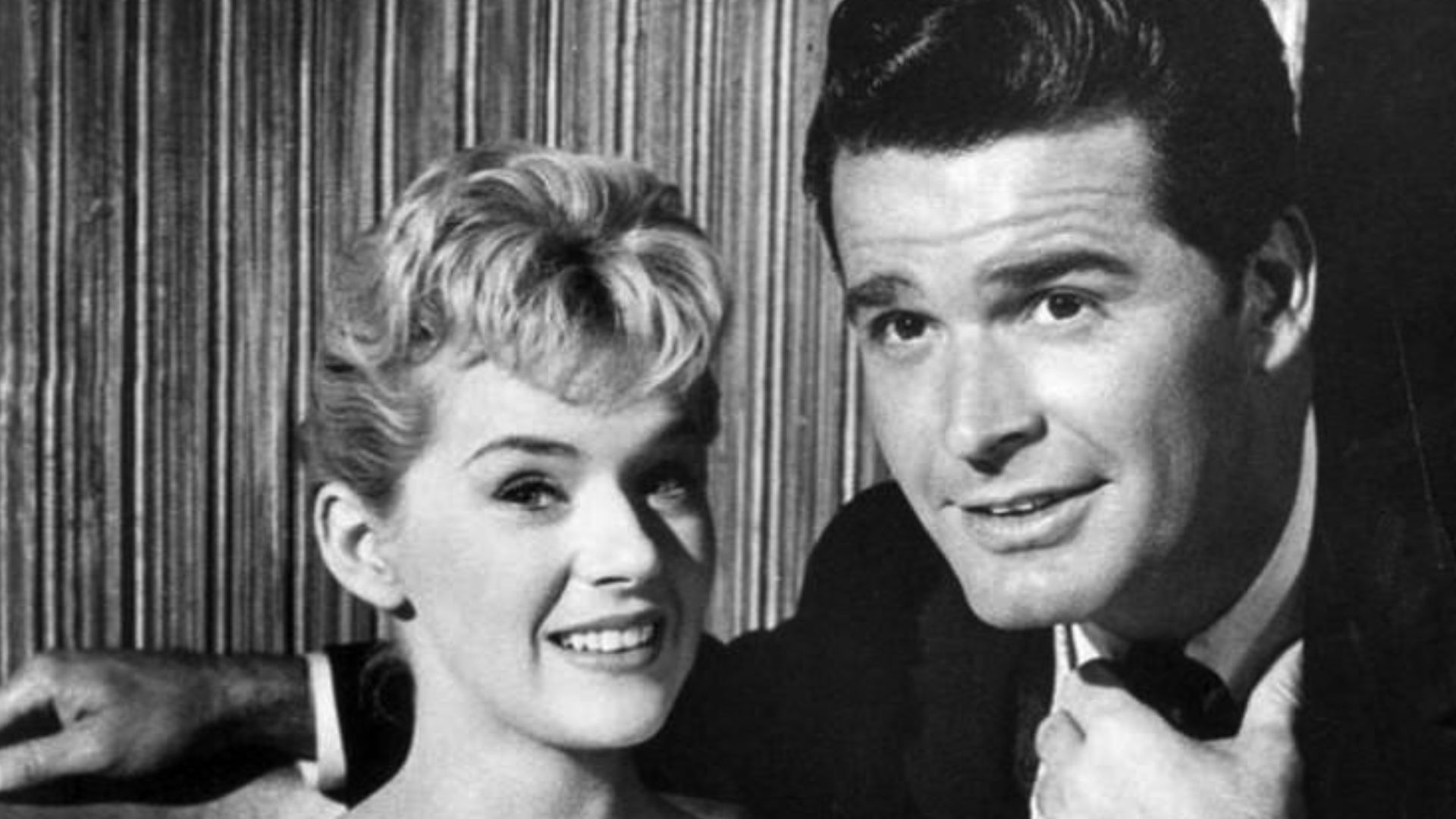 Photo of James Garner as Bret Maverick and Connie Stevens from the television program Maverick.  This episode is