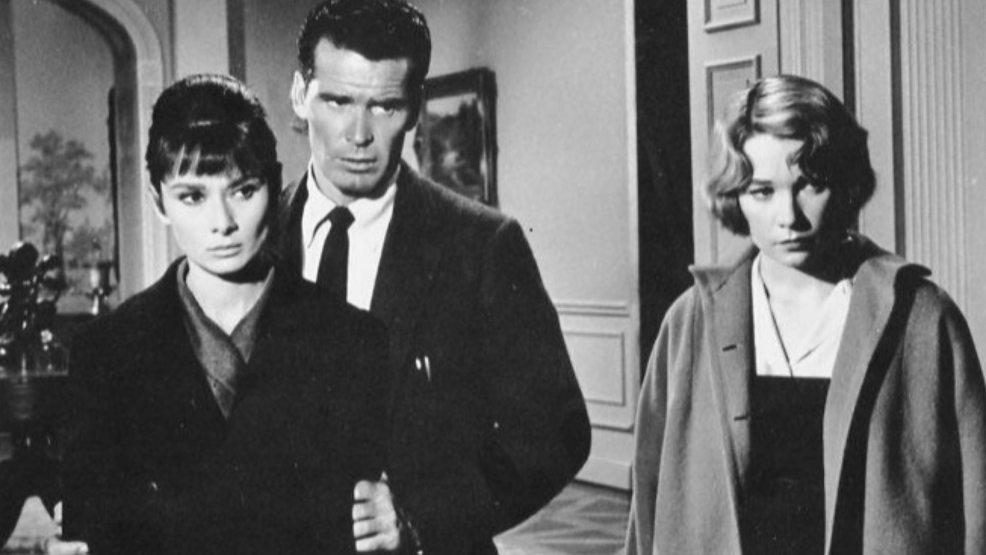 Audrey Hepburn, James Garner & Shirley MacLaine in American drama film The Children's Hour (1961). See also film still. No copyright notice.