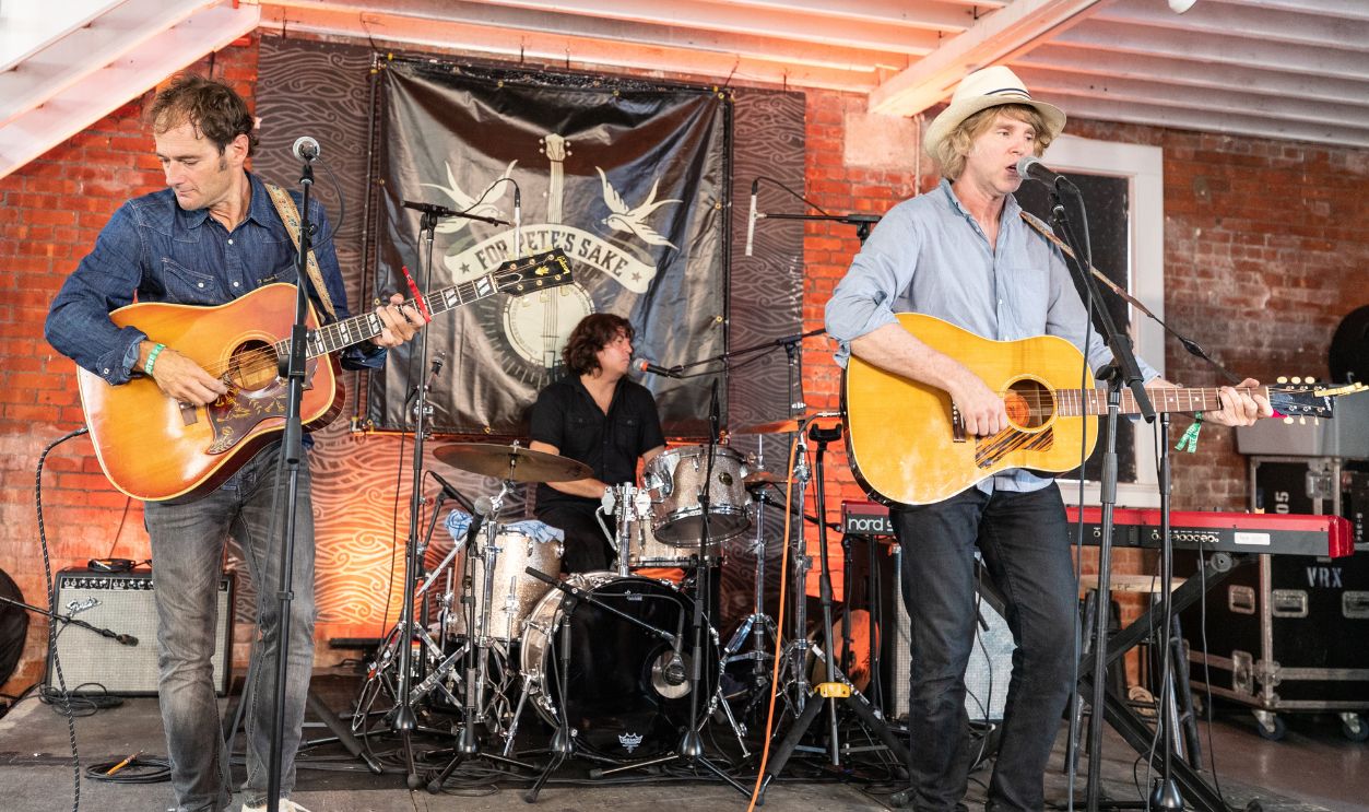 The Autumn Defense, a side project for John Stirratt (L), bassist for alt-country bands Wilco and Uncle Tupelo, along with Pat Sansone, performs during the Newport Folk Festival 2018 at Fort Adams State Park on July 27, 2018 in Newport, Rhode Island.