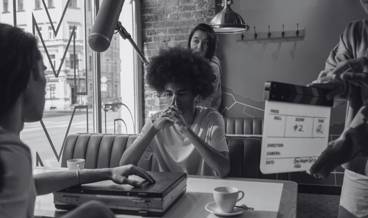 An amateur filming crew shooting a scene