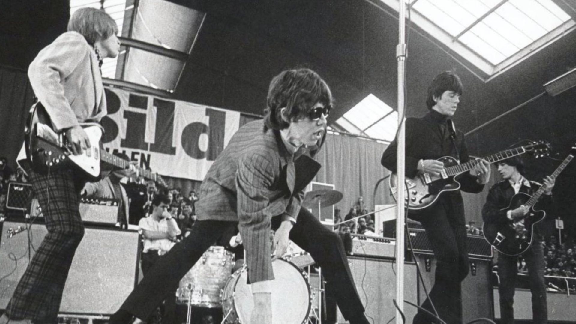Brian Jones, Mick Jagger, Keith Richards and Bill Wyman at the Kungliga tennishallen