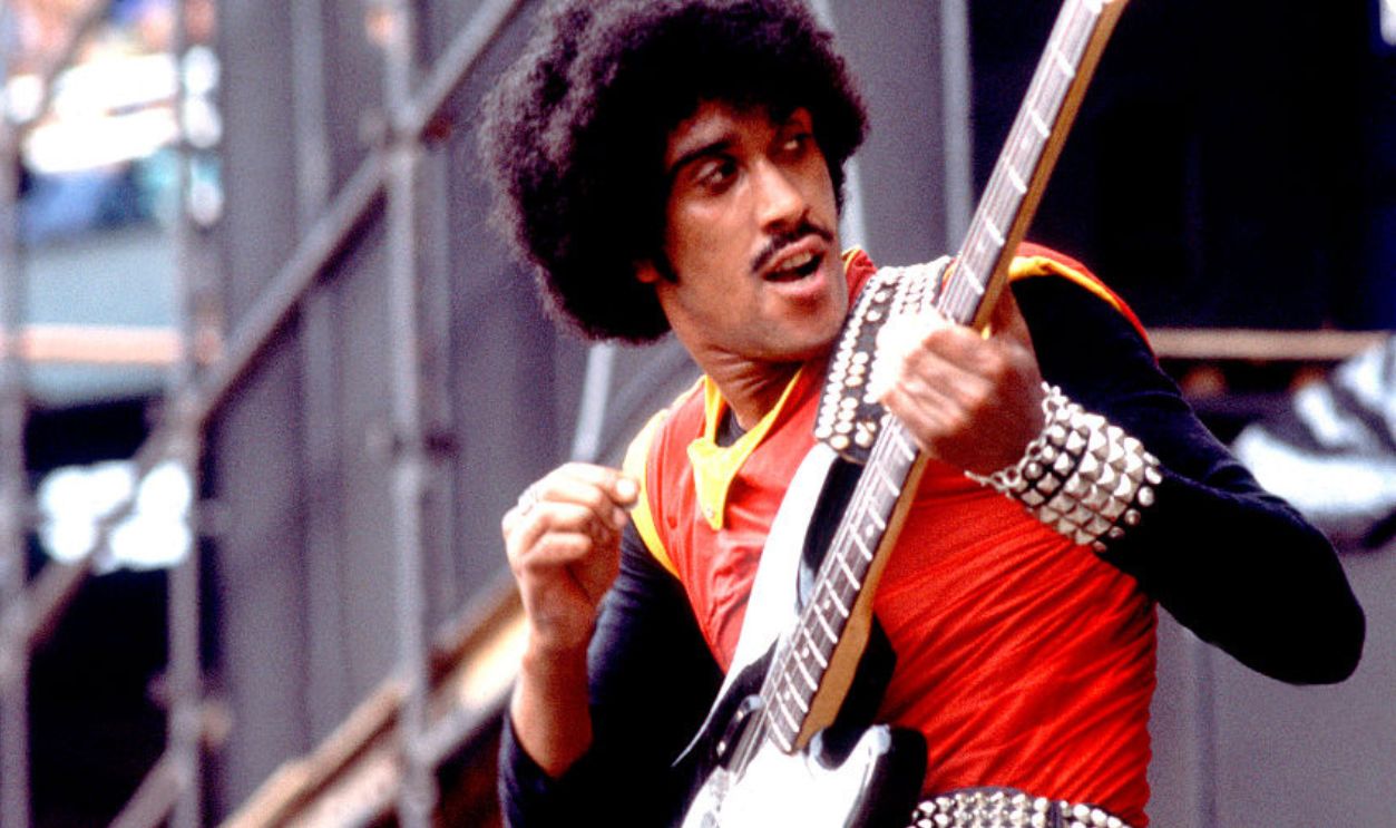 Phil Lynott of Thin Lizzy performs, Chicago, Illinois, August 5, 1979. 