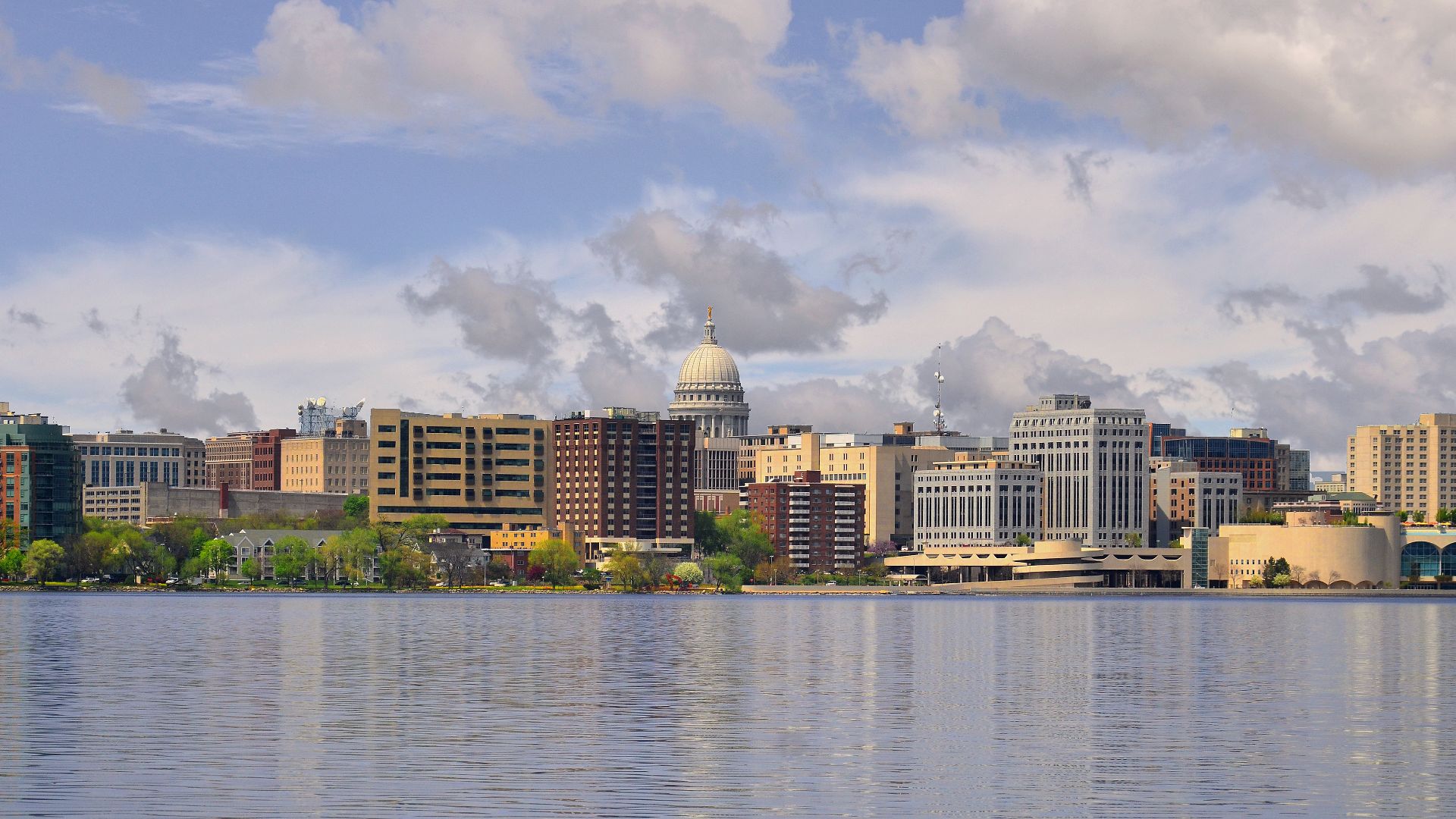Downtown Madison, Wisconsin viewed across Lake Monona on the first Monday in May, 2015