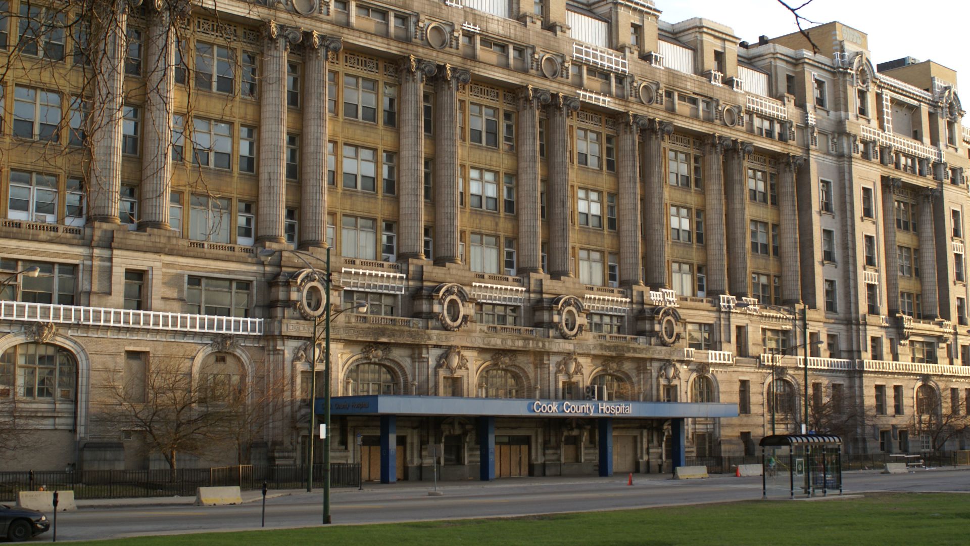 Front entrance of the old Cook County Hospital.