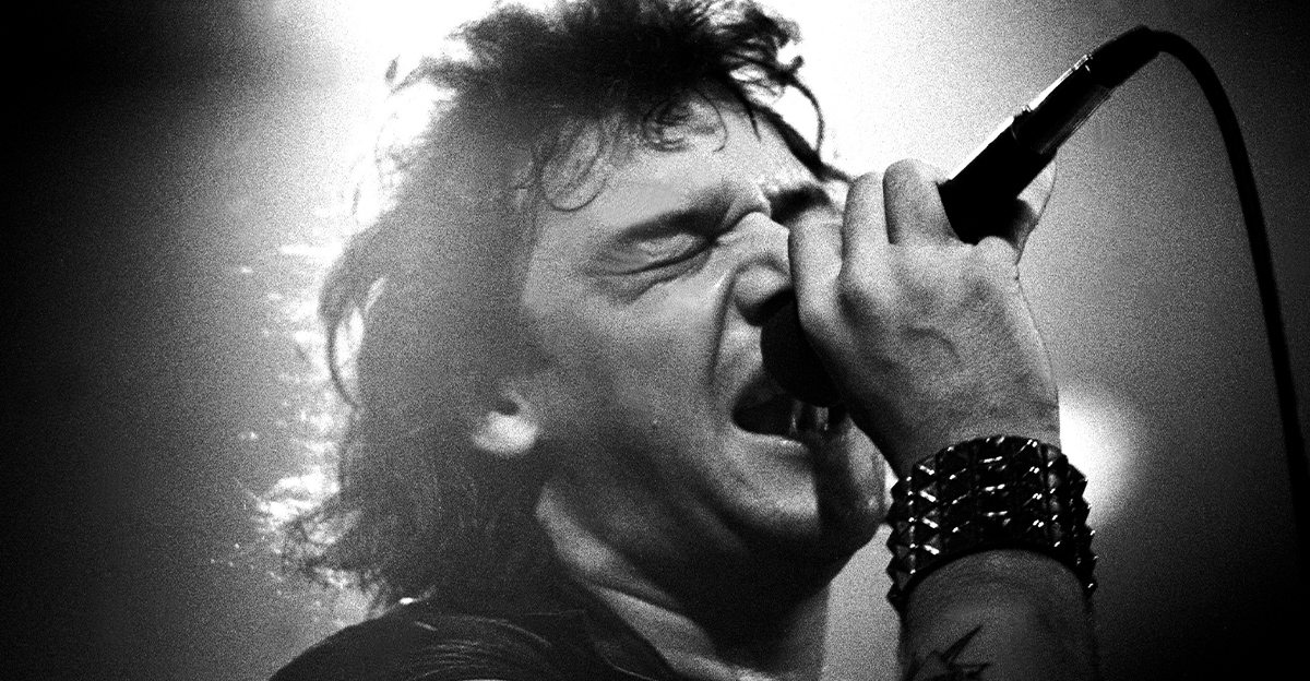 British heavy metal band Iron Maiden performs at Pointe East during their Killer World Tour, Lynwood, Illinois, June 26, 1981. Pictured is Paul Di'Anno.
