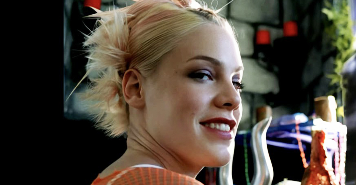 Screenshot of Pink in the Get This Party Started music video.