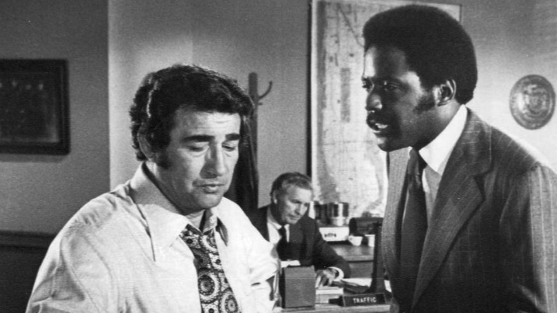 Photo of Richard Roundtree (John Shaft) and Ed Barth (Al Rossi) from the television series Shaft.  Roundtree played the John Shaft character in both the movie and this television version, which aired on CBS for less than one year. The photo is from the episode