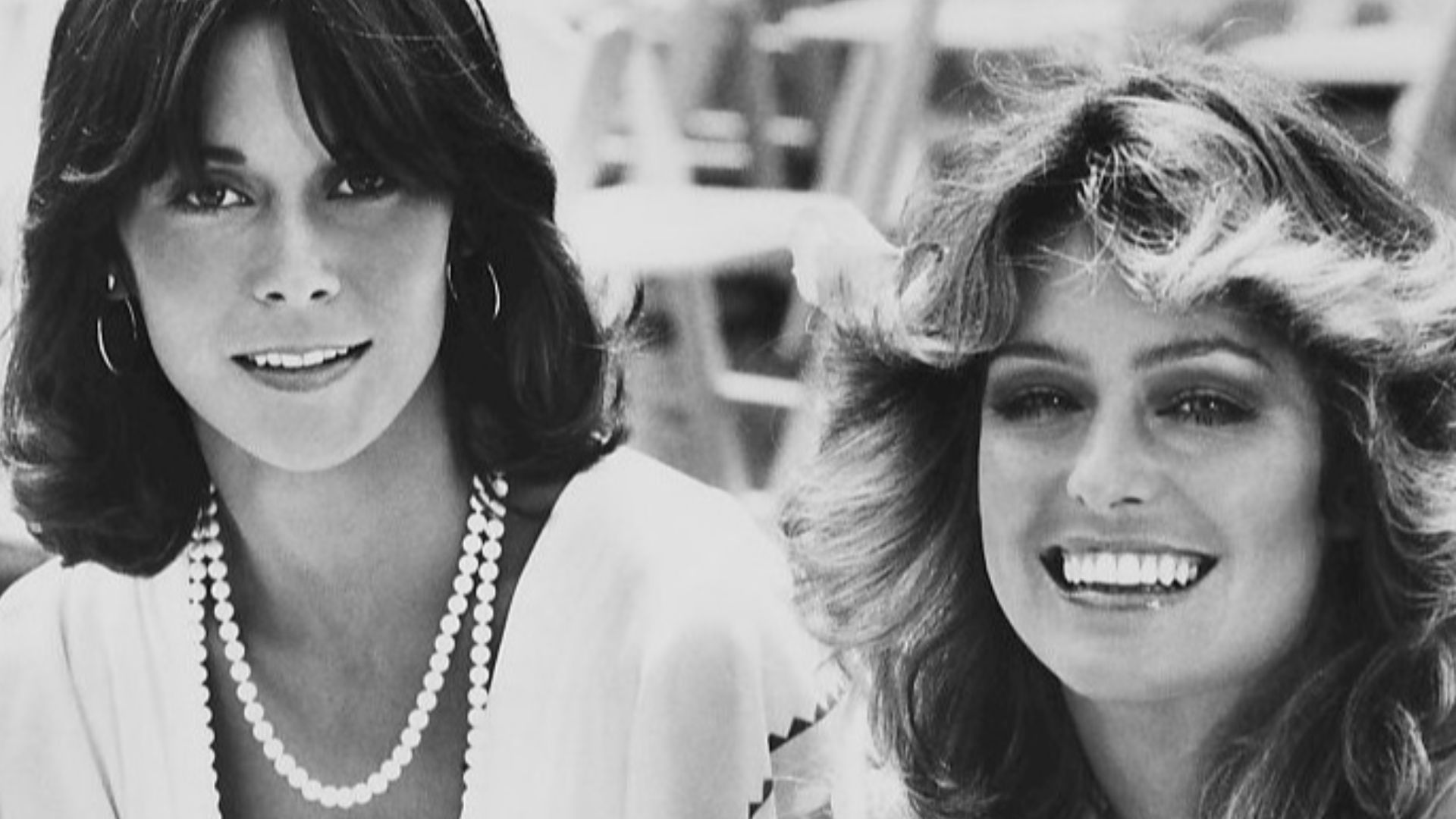 Photo of Kate Jackson and Farrah Fawcett from the premiere of Charlie's Angels.