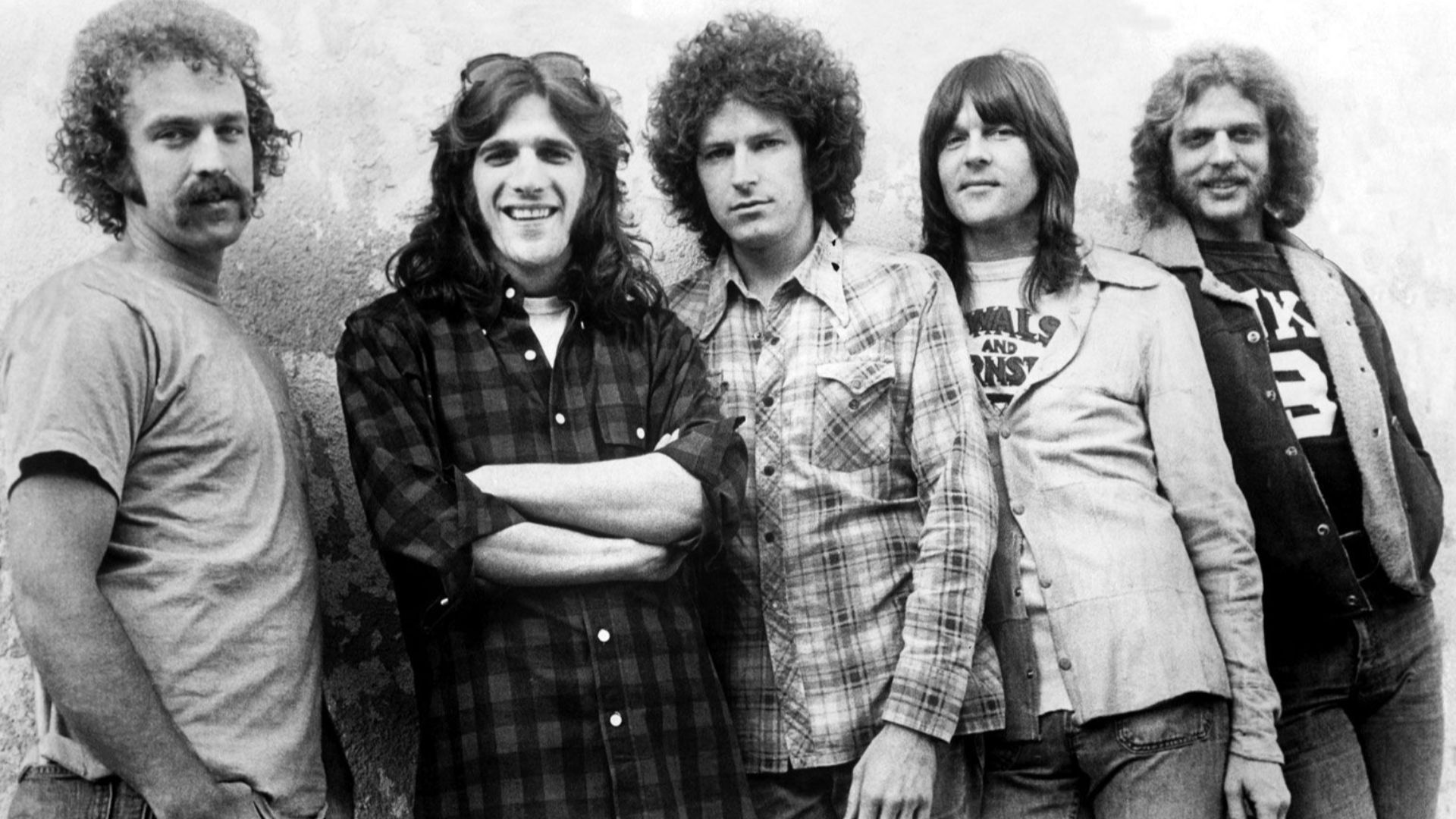 Press photo of the band Eagles by Asylum. Although no date is given, it dates from 1974 to 1975, as those were the only two years the lineup depicted was active. No copyright markings on the photo.