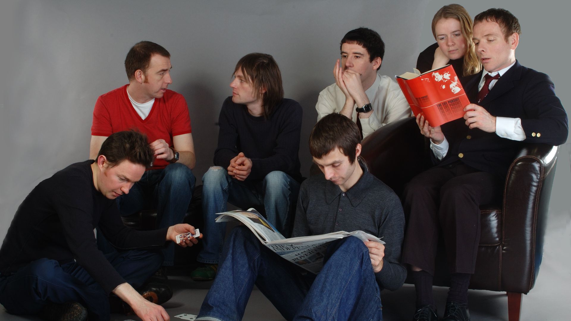 Scottish indie band Belle & Sebastian: (left to right) Mick Cooke, Richard Colburn, Bobby Kildea, Chris Geddes, Stevie Jackson, Sarah Martin and Stuart Murdoch.