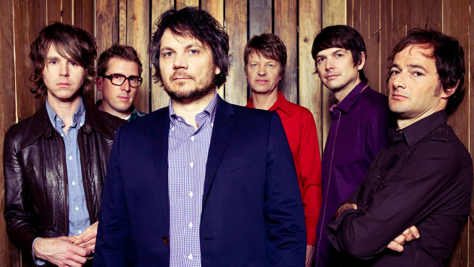 Wilco at Massachusetts Museum of Contemporary Art, Solid Sound Fest, 2011. Pictured from left to right - Patrick Sansone, Mikael Jorgensen, Jeff Tweedy , Nels Cline, Glenn Kotche, John Stirratt.