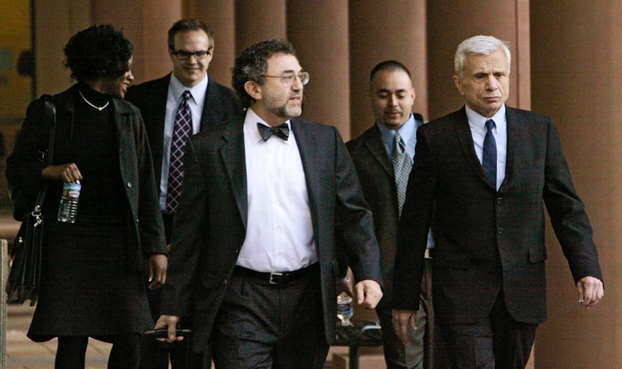 VAN NUYS, CA - DECEMBER 20: Actor Robert Blake (far right) and his attorney Gerald Schwartzbach (third from left) arrive at the Los Angeles Superior Court December 20, 2004 in the Van Nuys, California.