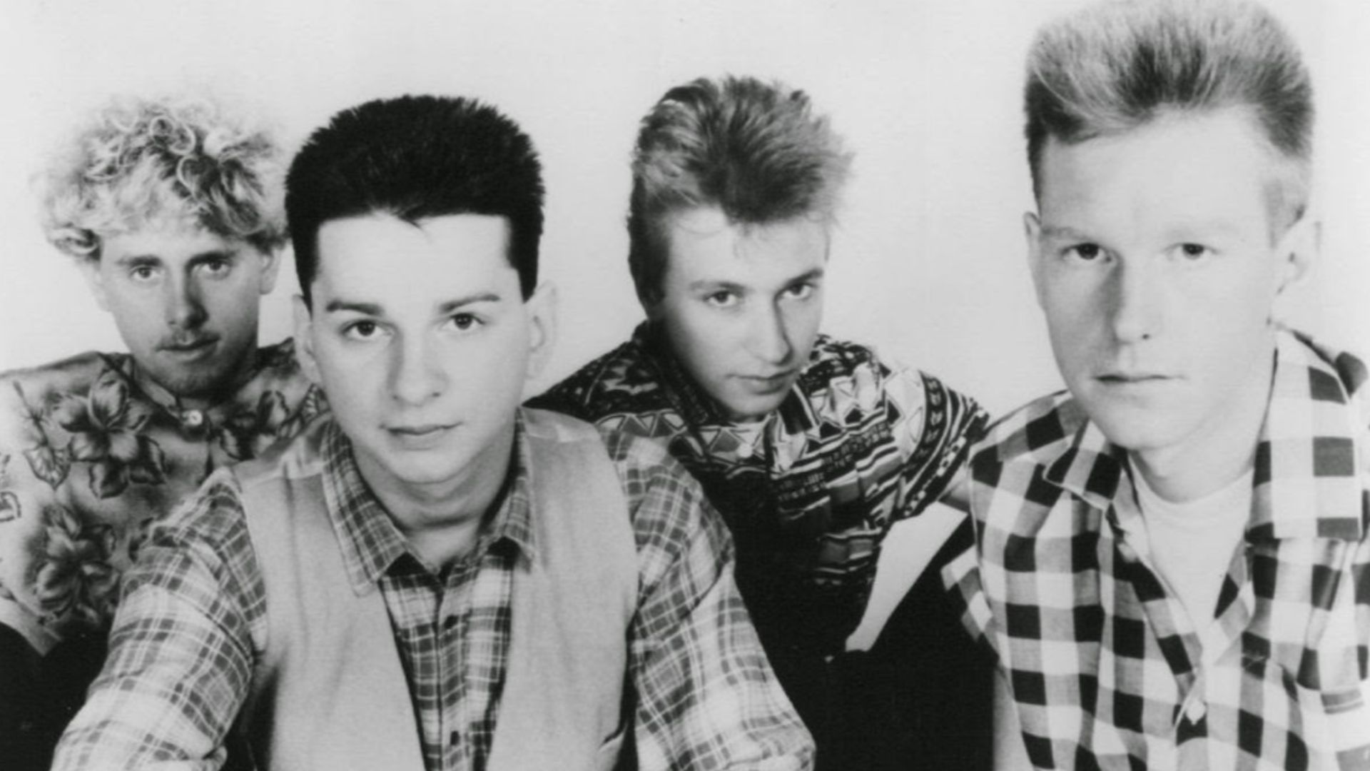 Depeche Mode, circa 1982 in a press kit promotional photo for their album A Broken Frame. Pictured from left to right; Martin Gore, Dave Gahan, Alan Wilder, and Andrew (Andy) Fletcher.