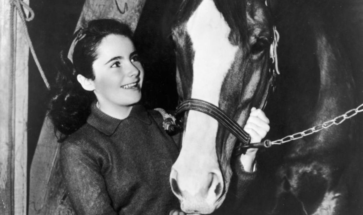 1944: British-born actress Elizabeth Taylor feeding a horse for director Clarence Brown's film 'National Velvet'. 