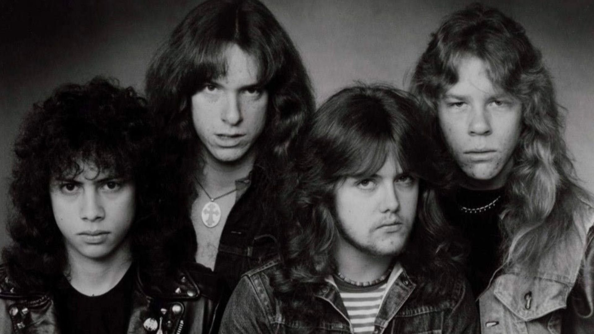 Metallica in a press photo dated to 1983. Photo is definitely pre-1989, as Metallica left Megaforce and signed to Elektra in 1984. No copyright markings on the photo and no registration could be found in the US Copyright Search Records