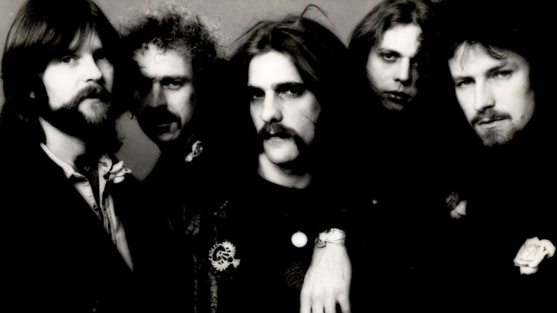 Press photo of the band Eagles in 1975. No copyright markings on the photo.