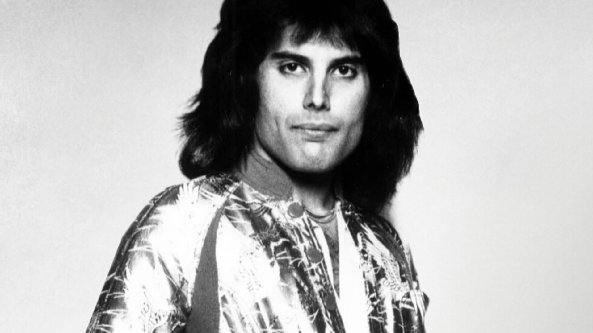 Freddie Mercury, in a 1975 promotional photo for their album A Night At The Opera. Photo was published by their American label Elektra Records.