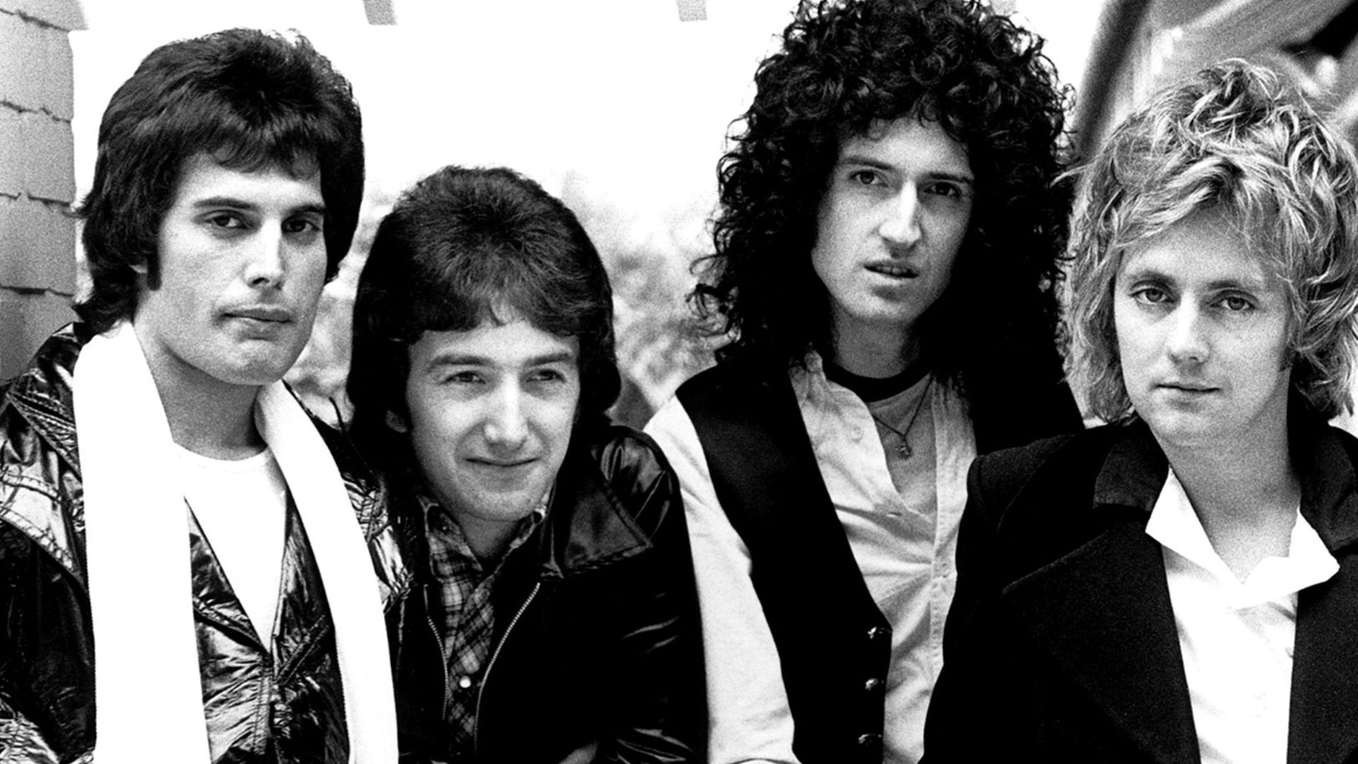 Musical band Queen, circa 1977. From left to right; Freddie Mercury, John Deacon, Brian May, and Roger Taylor.