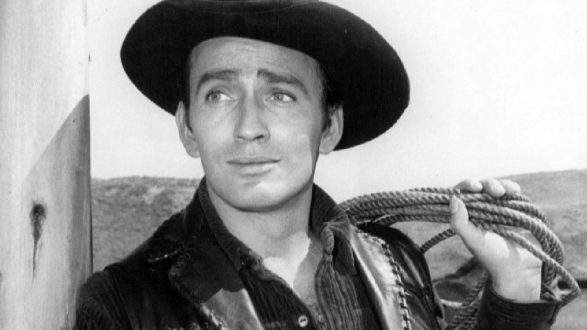 Photo of James Drury in the title role from the television program The Virginian.