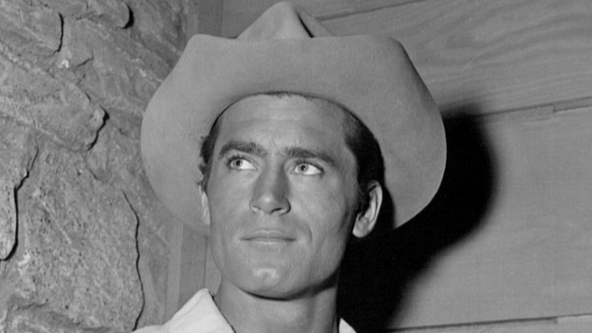 Photo of Clint Walker and Angie Dickinson from the television series Cheyenne.  The episode is