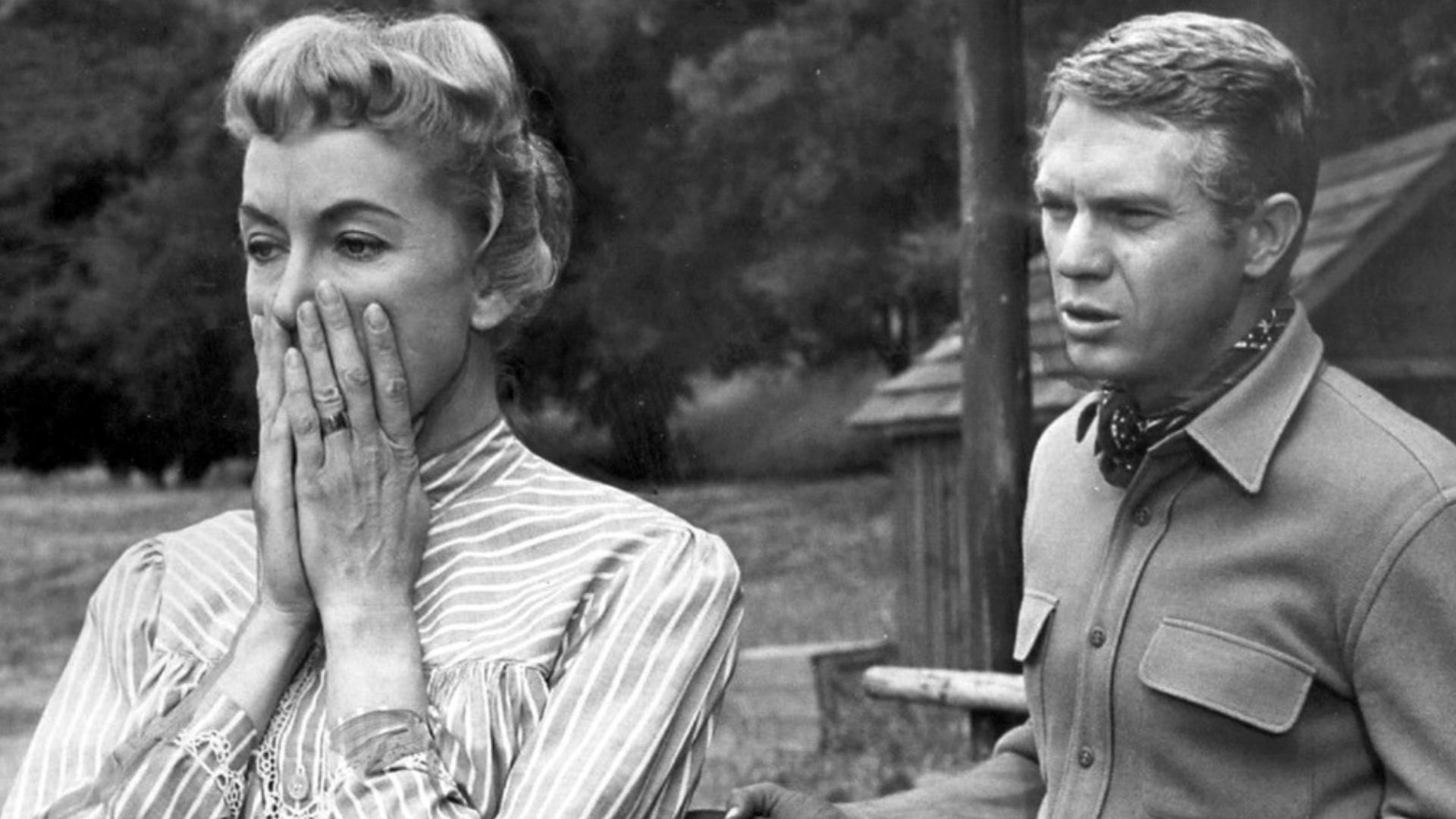 Photo of Steve McQueen as Josh Randall and Virginia Gregg from an episode of the television program Wanted:Dead or Alive.