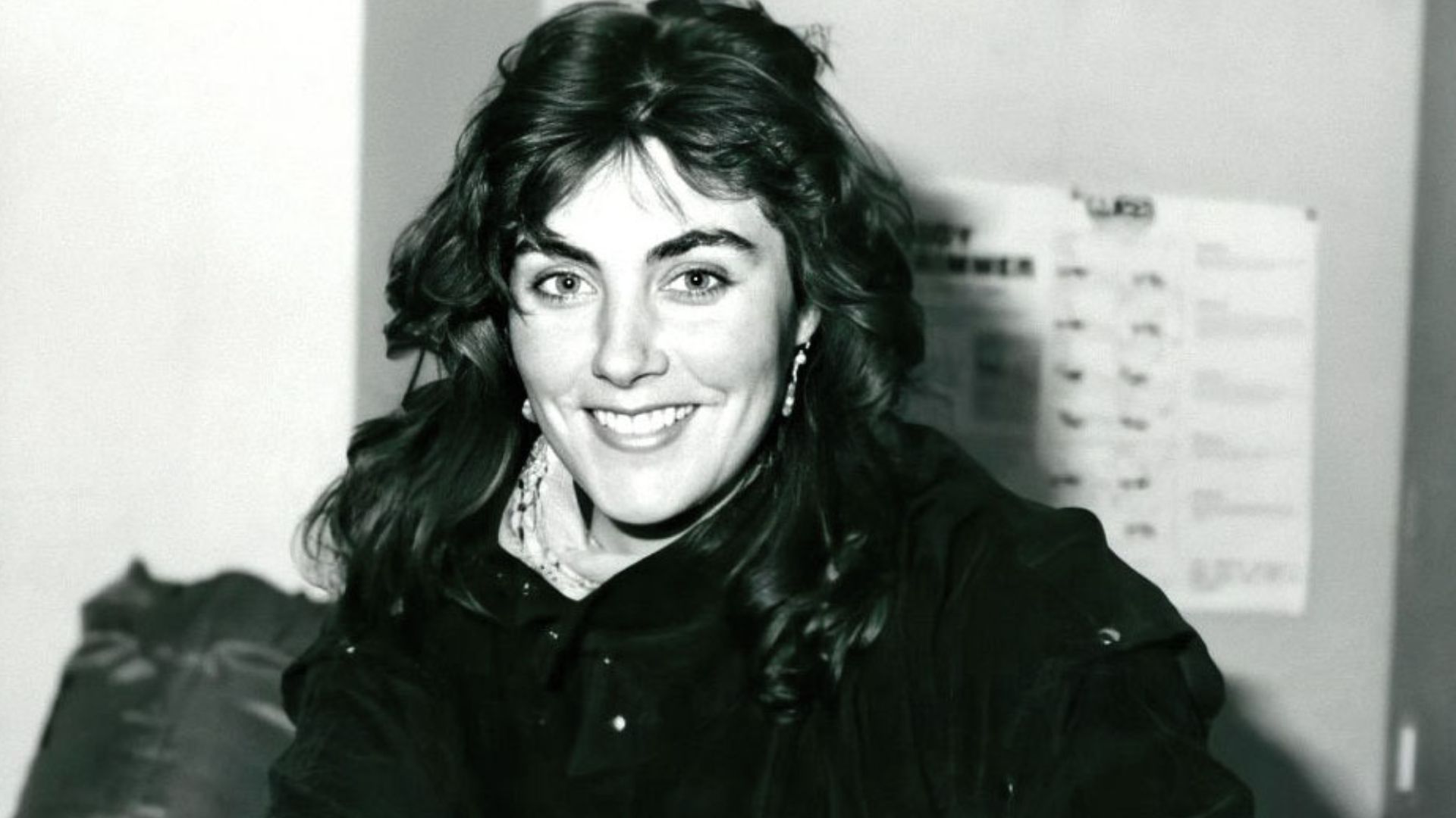 Press photo of singer Laura Branigan circa  1981–1982; the text on the back of the photograph notes that she has been working on her debut record, Branigan (1982)