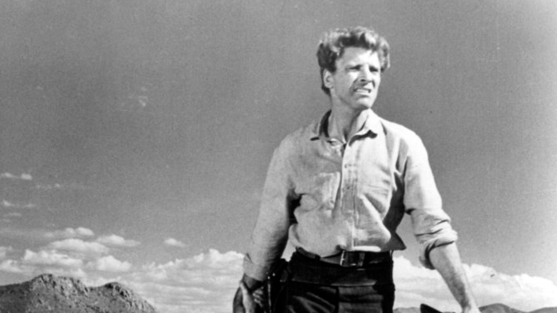 Publicity photo of Burt Lancaster and Audrey Hepburn in The Unforgiven.