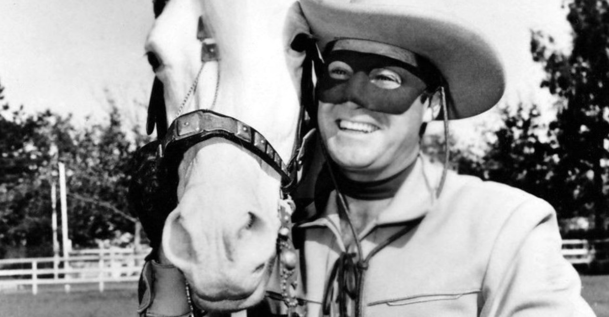 Photo of Clayton Moore as the Lone Ranger and Silver.