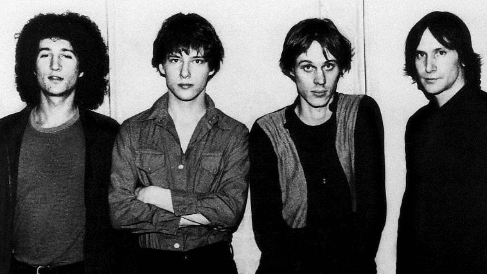 American rock band Television in a 1977 publicity photo promoting their debut album, Marquee Moon, on Elektra Records. Left to right: Billy Ficca, Richard Lloyd, Tom Verlaine, and Fred Smith.