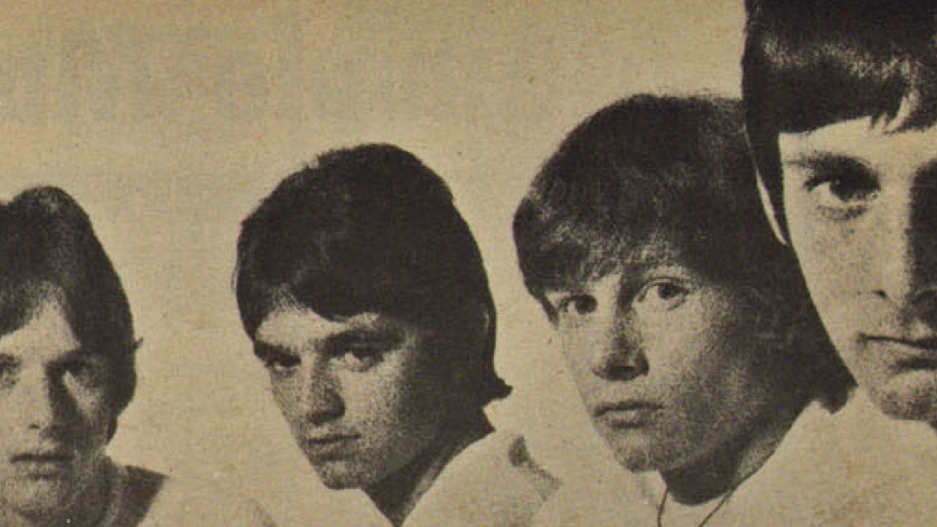 Photo of English mod band John's Children. Left to right: John Hewlett, Chris Townson, Andy Ellison, Geoff McClelland.