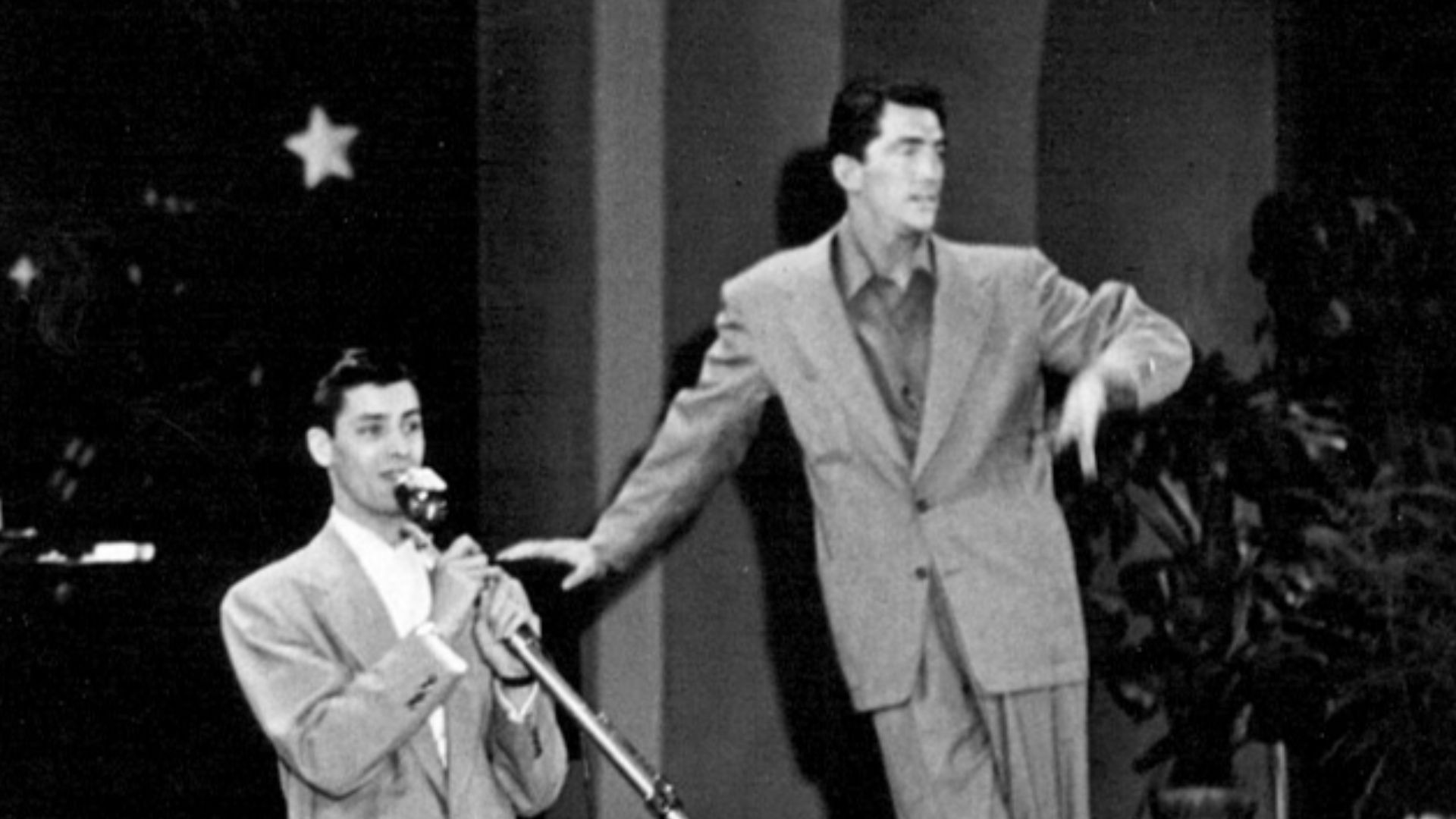 Photo of Jerry Lewis (left) and Dean Martin performing on the first Ed Sullivan Show in 1948.  The show was called The Toast of the Town at that time.  CBS re-issued the photo in 1963 for a celebration of 15 years of The Ed Sullivan Show.